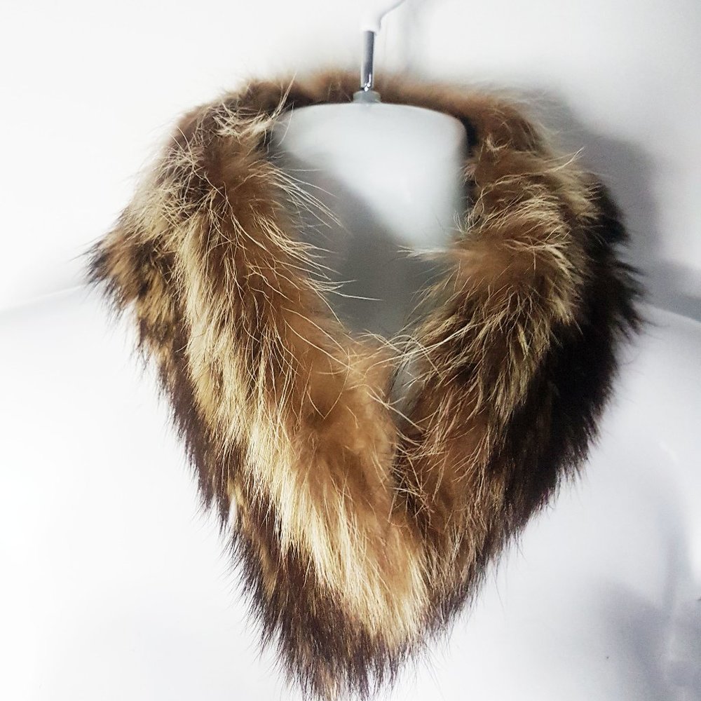 Brown Raccoon Short Fur Scarf, Vintage Raccoon Fur Headband, Raccoon Fur Earmuff